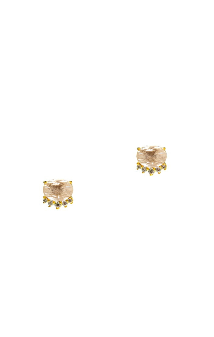 TAI - Oval Stone With 5 Cz Stud in Rose Quarts Jewelry
