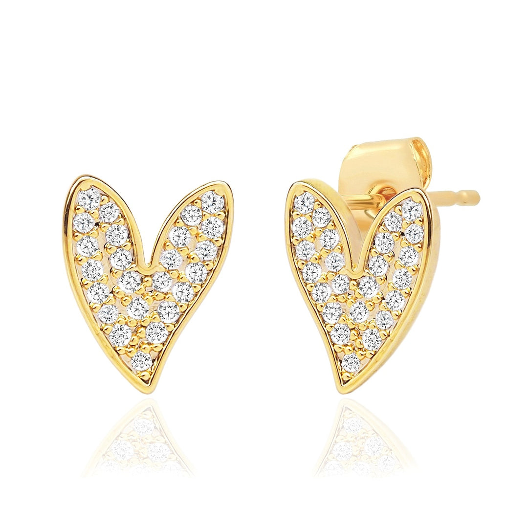 TAI - Pave Asymmetrical Heart Stud in Gold Jewelry