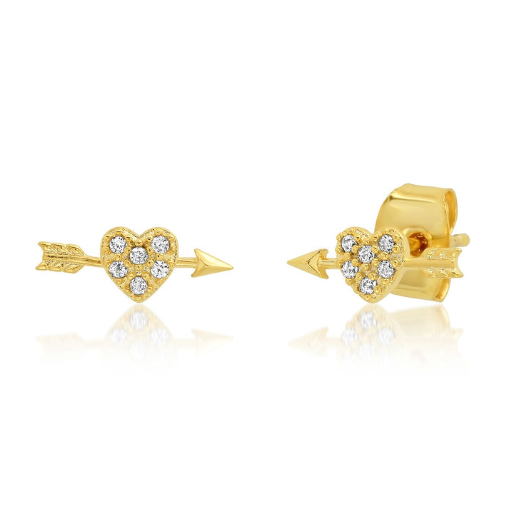 TAI - Pave Heart and Arrow Stud in Gold Jewelry