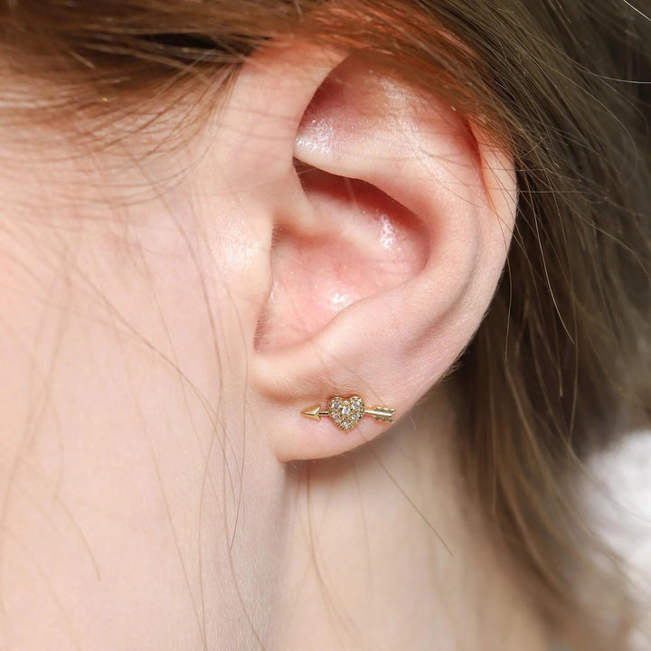 TAI - Pave Heart and Arrow Stud in Gold Jewelry
