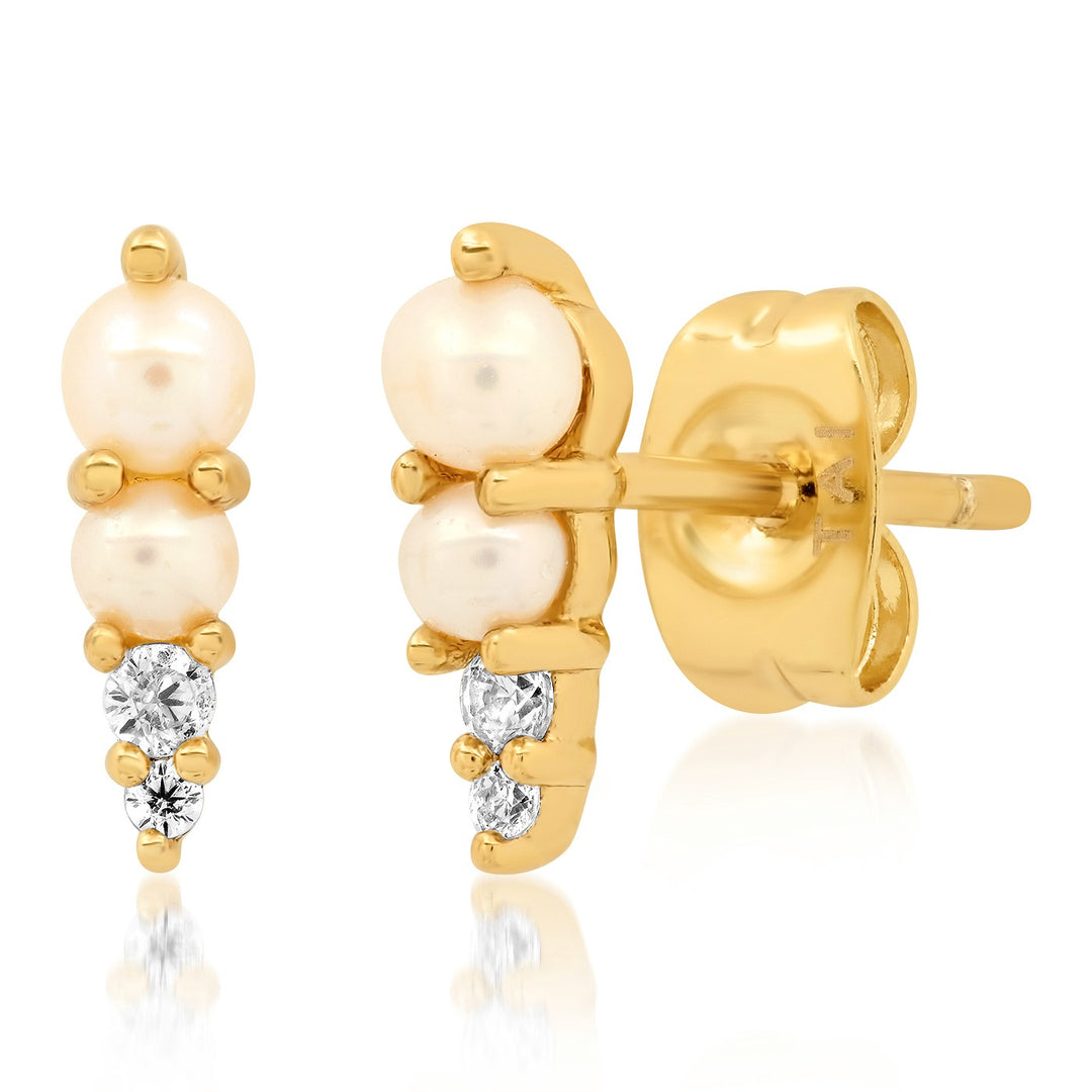 TAI - Pearl and CZ Studs in Gold Jewelry