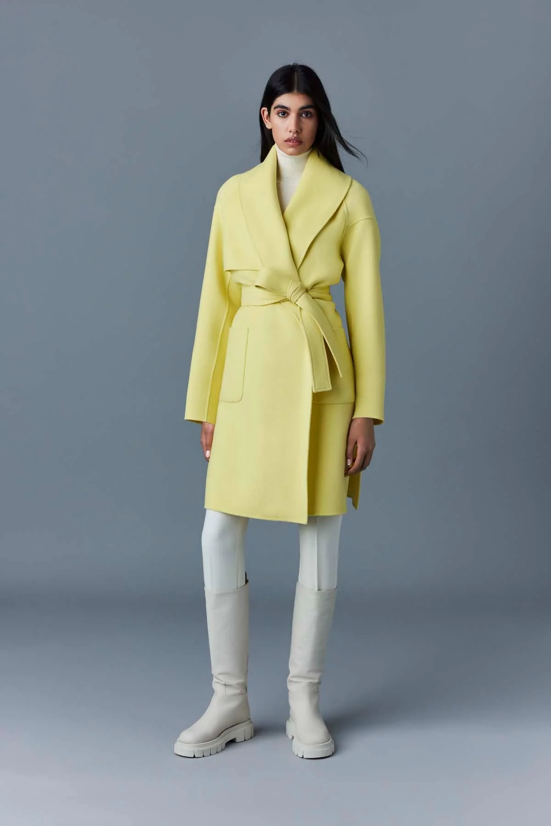 Mackage - Thalia Wool Robe Coat in Pale Lime