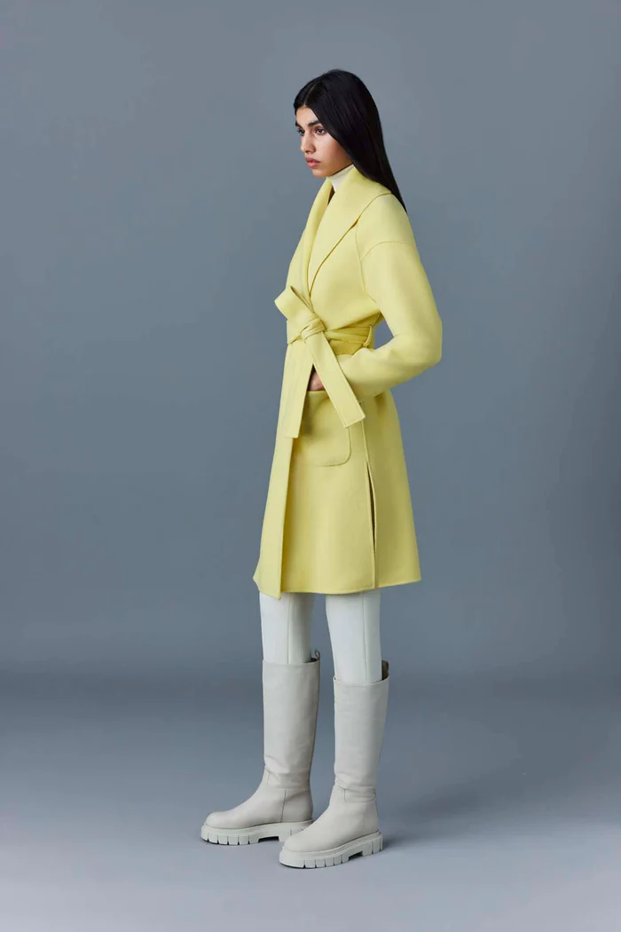 Mackage - Thalia Wool Robe Coat in Pale Lime