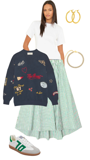 THE GREAT - The Embroidered Oversize Crew Pullover in Navy Sweaters