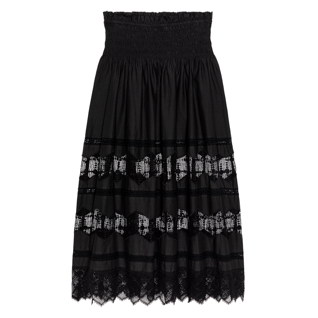 THE GREAT - The Rosette Crochet Canary Skirt in Black Skirts