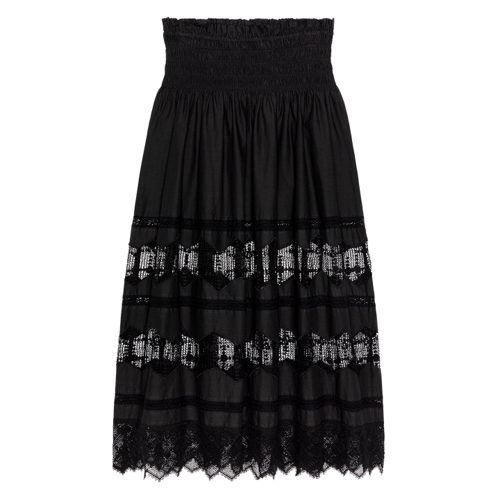 THE GREAT - The Rosette Crochet Canary Skirt in Black Skirts