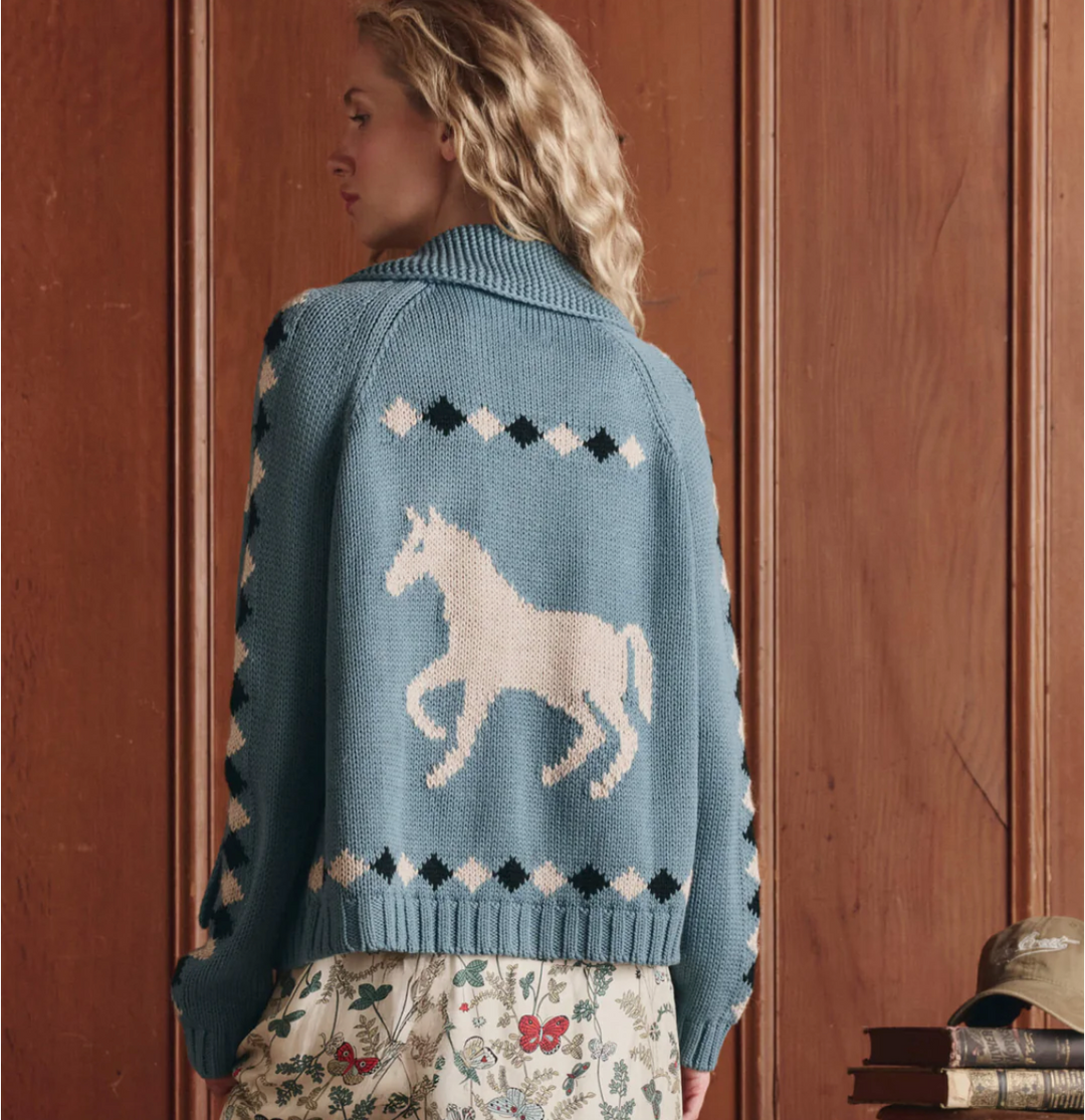 THE GREAT - The Stable Lodge Cardigan in Blue Bell Cardigans