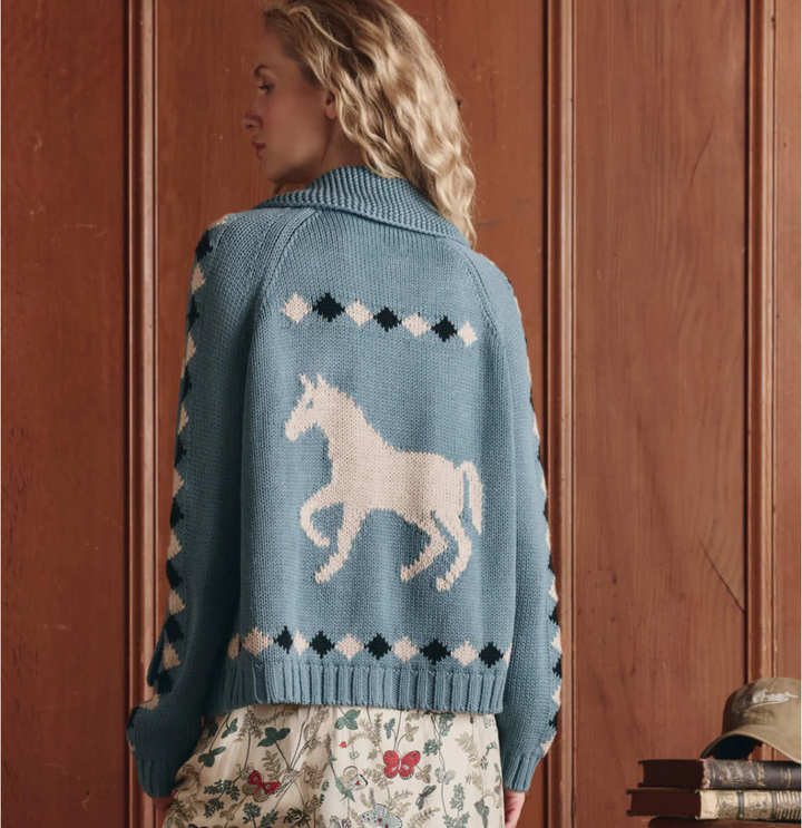 THE GREAT - The Stable Lodge Cardigan in Blue Bell Cardigans