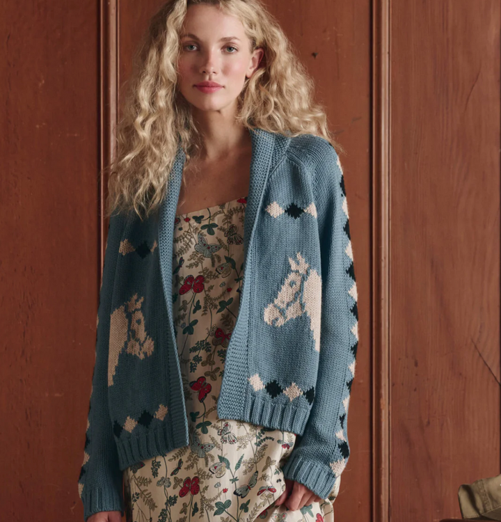 THE GREAT - The Stable Lodge Cardigan in Blue Bell Cardigans