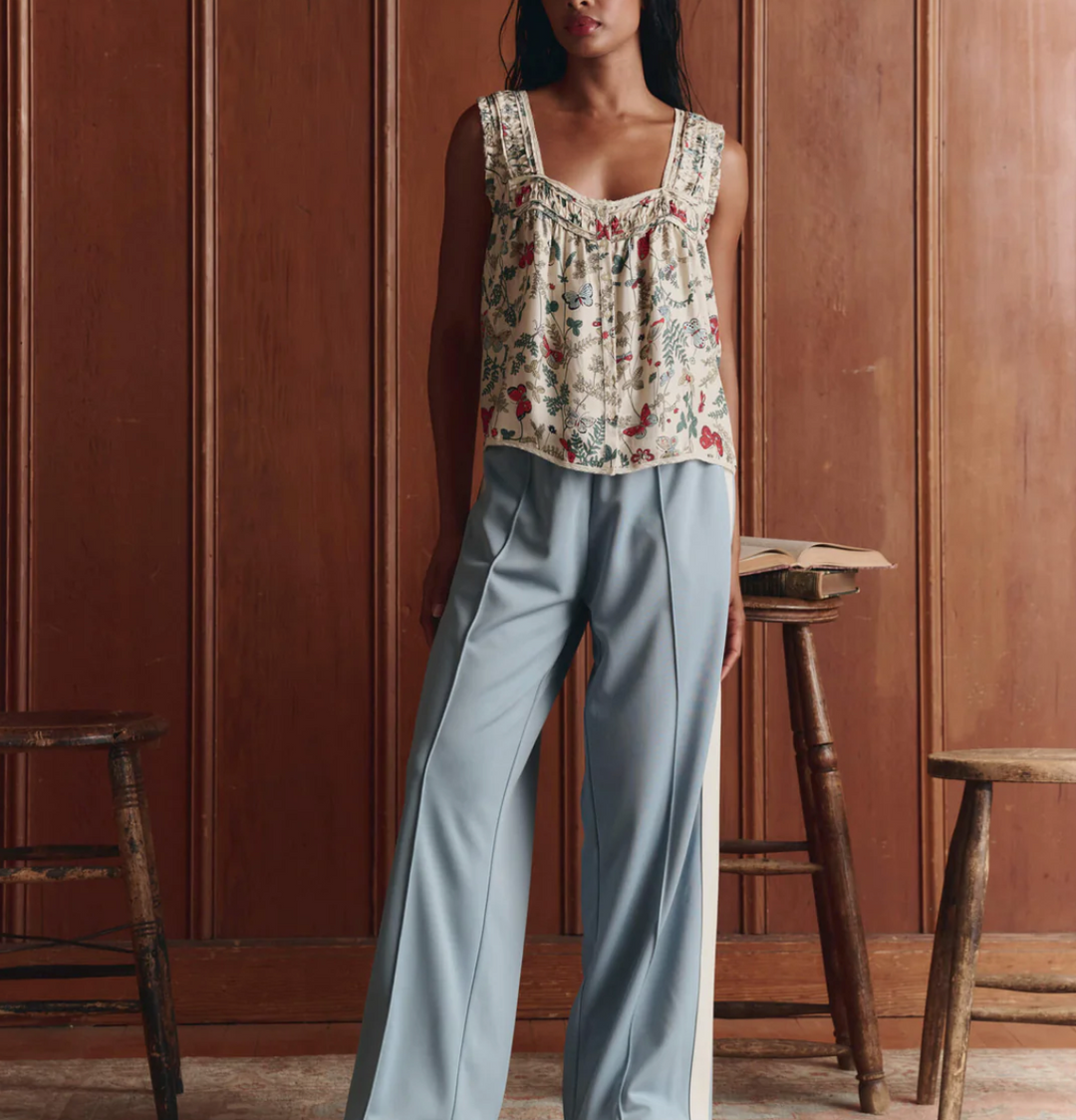 THE GREAT - The Victorian Pleat Tank in Floating Butterfly Tank Top