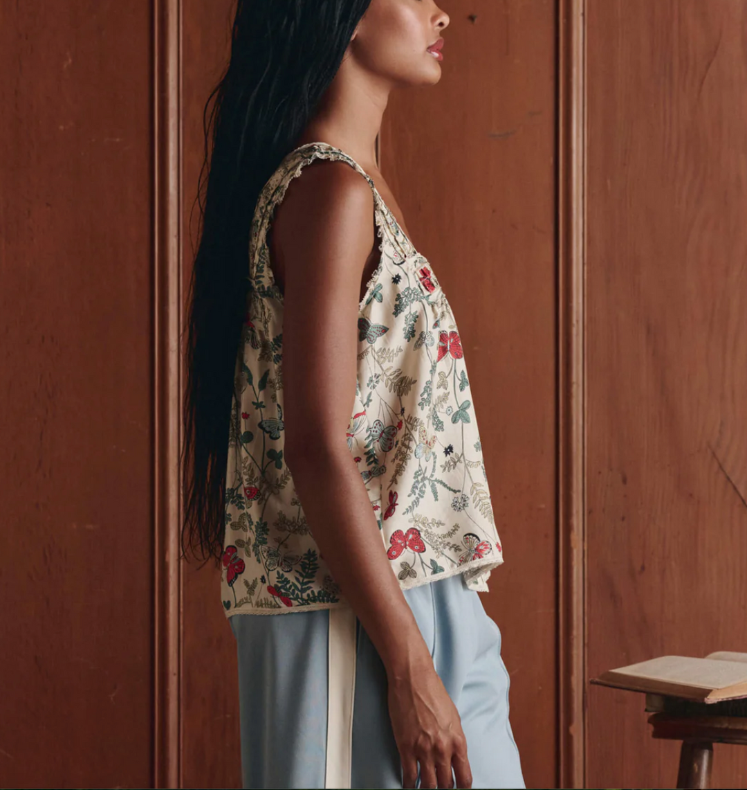 THE GREAT - The Victorian Pleat Tank in Floating Butterfly Tank Top