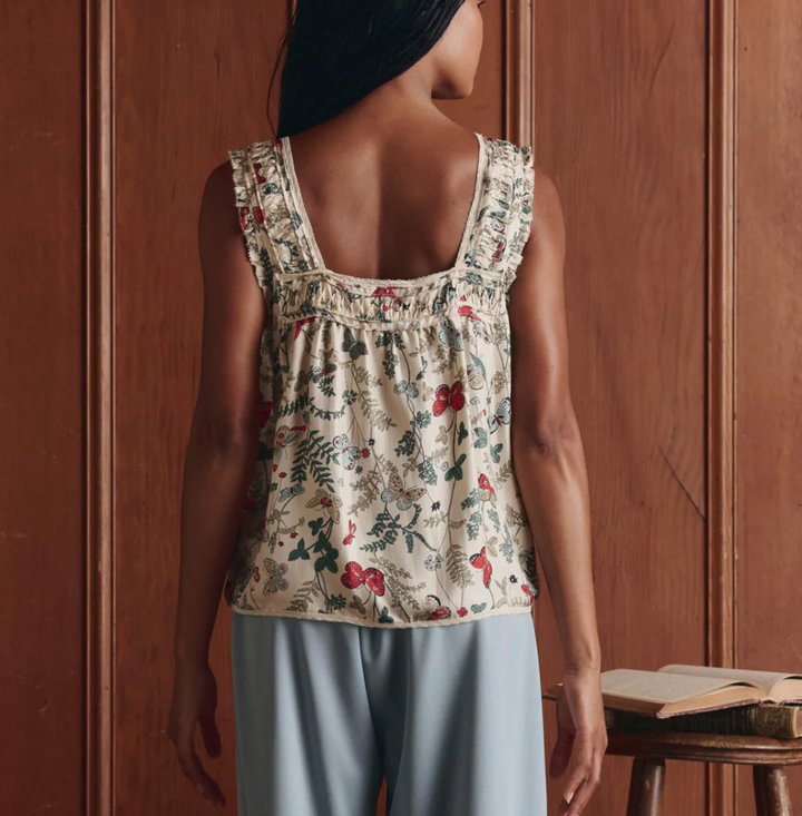 THE GREAT - The Victorian Pleat Tank in Floating Butterfly Tank Top