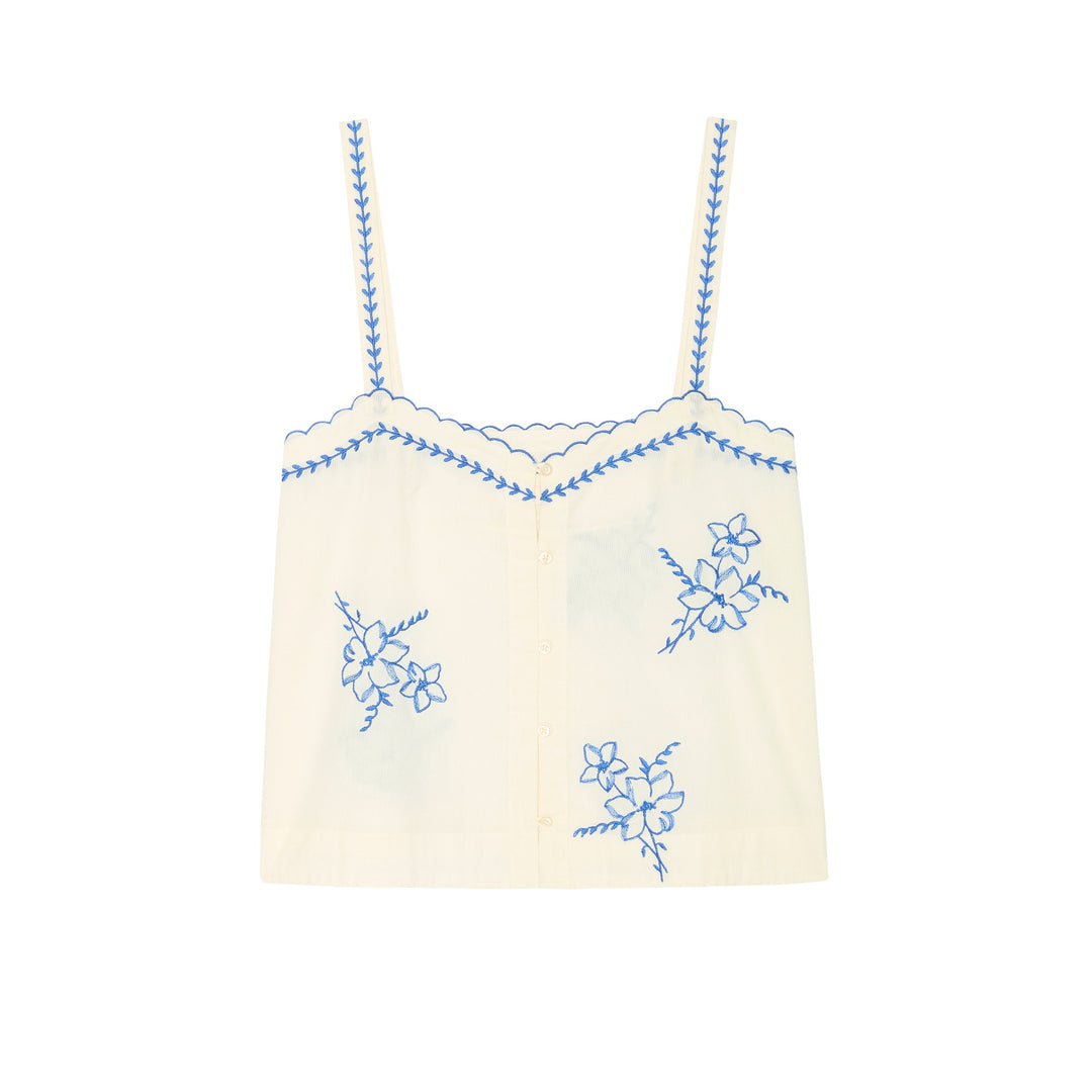 THE GREAT - The Weekend Tank with Hanky Embroidery in Cream Tank Top