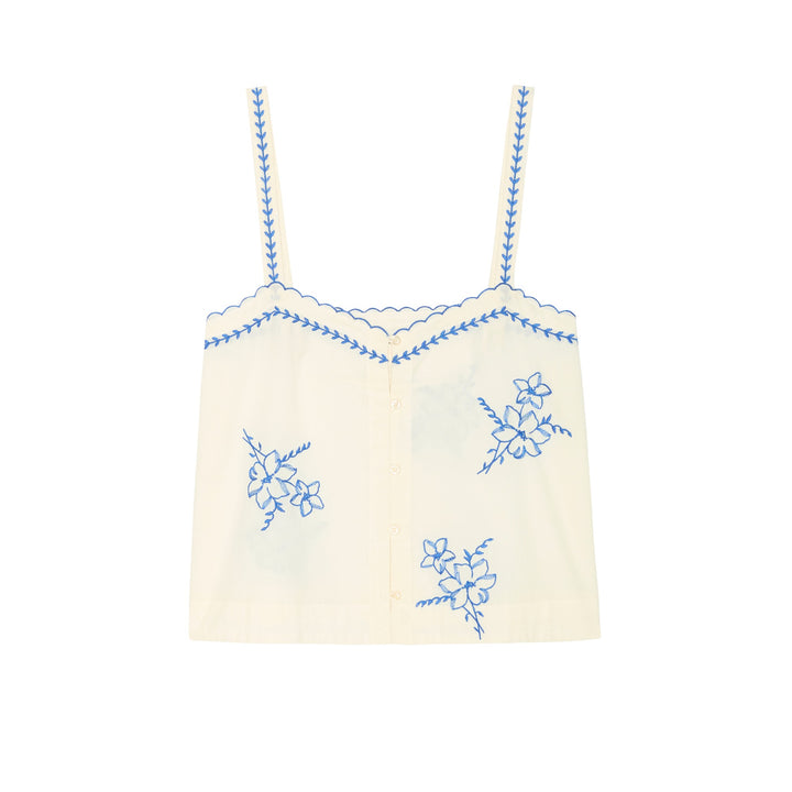 THE GREAT - The Weekend Tank with Hanky Embroidery in Cream Tank Top