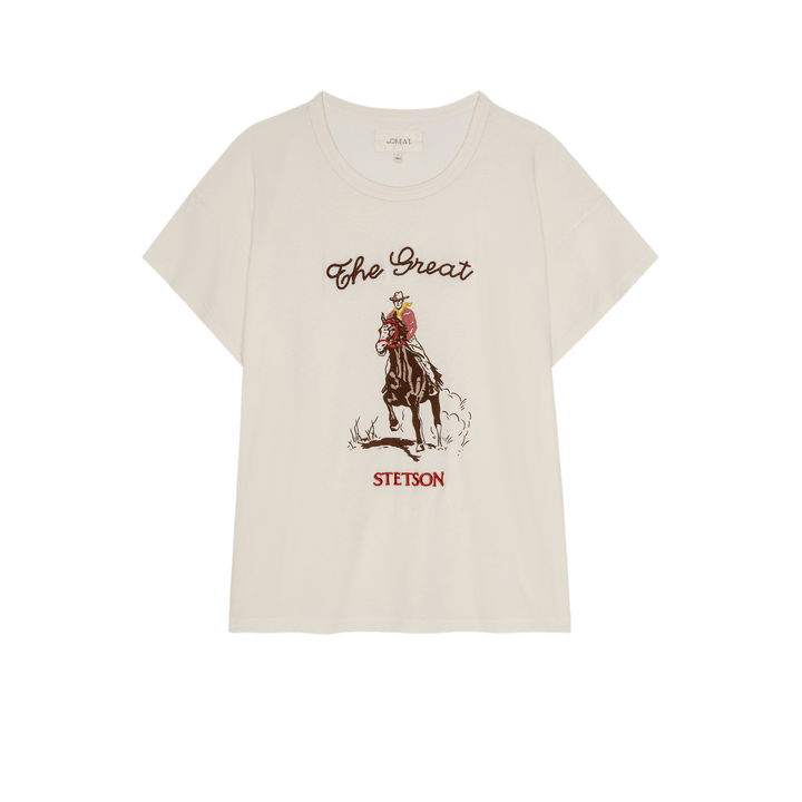 THE GREAT X STETSON - The Boxy Crew Stetson Graphic in Washed White Short Sleeve Tees