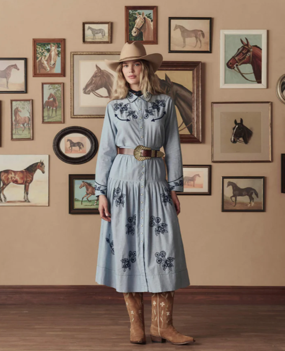 THE GREAT X STETSON - The Chambray Embroidered Highland Skirt Skirts
