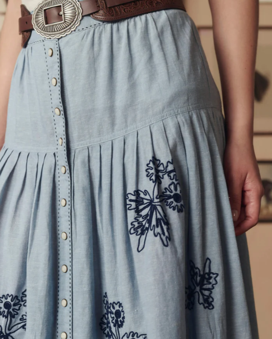 THE GREAT X STETSON - The Chambray Embroidered Highland Skirt Skirts
