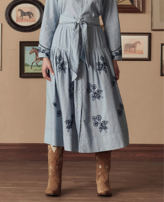 THE GREAT X STETSON - The Chambray Embroidered Highland Skirt Skirts