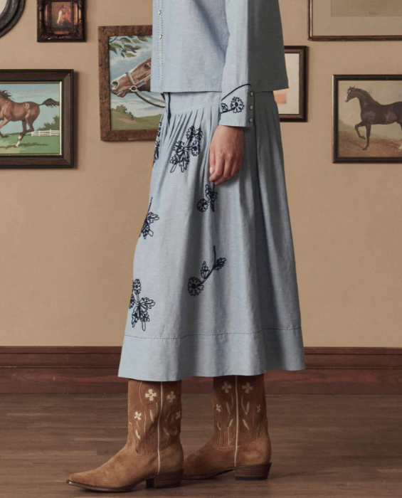 THE GREAT X STETSON - The Chambray Embroidered Highland Skirt Skirts