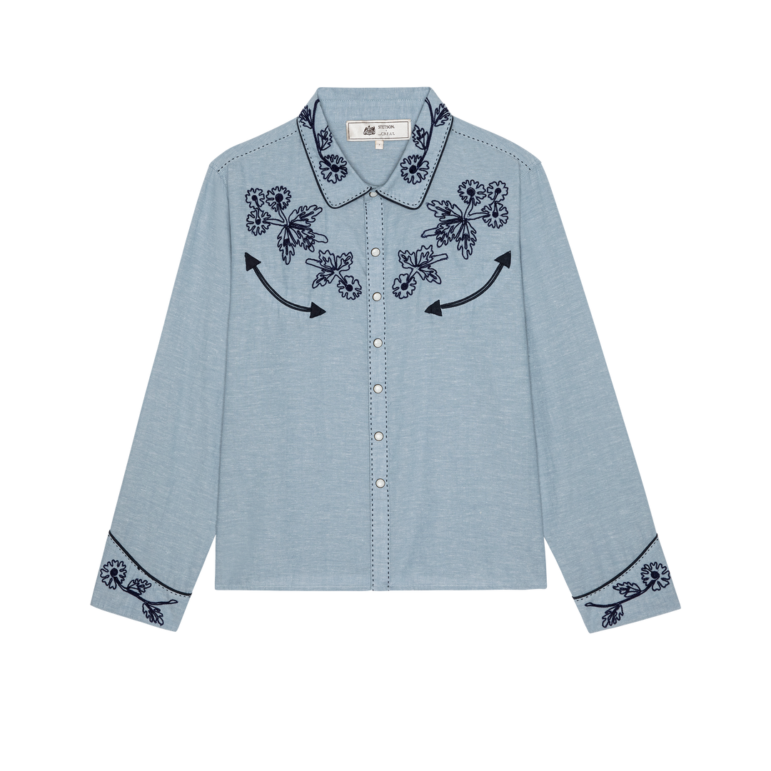 THE GREAT X STETSON - The Chambray Embroidered Western Shirt Button Up Shirt