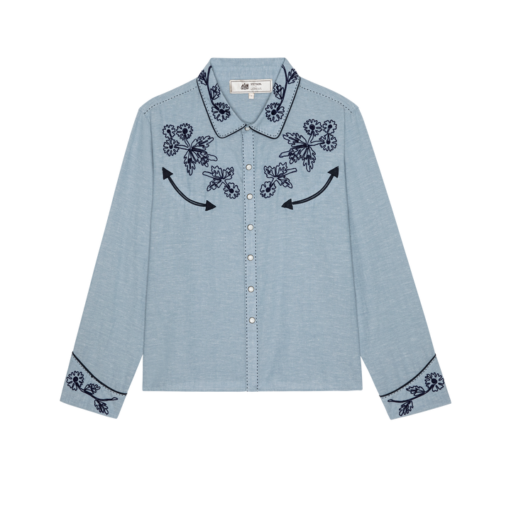THE GREAT X STETSON - The Chambray Embroidered Western Shirt Button Up Shirt