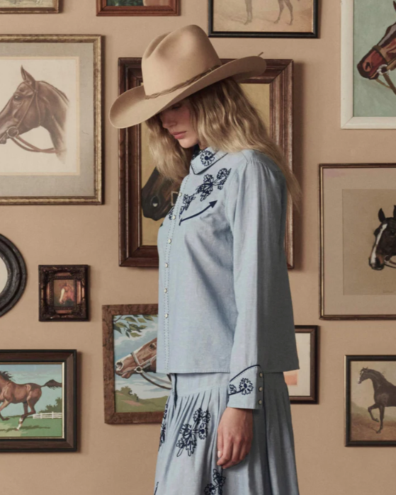 THE GREAT X STETSON - The Chambray Embroidered Western Shirt Button Up Shirt