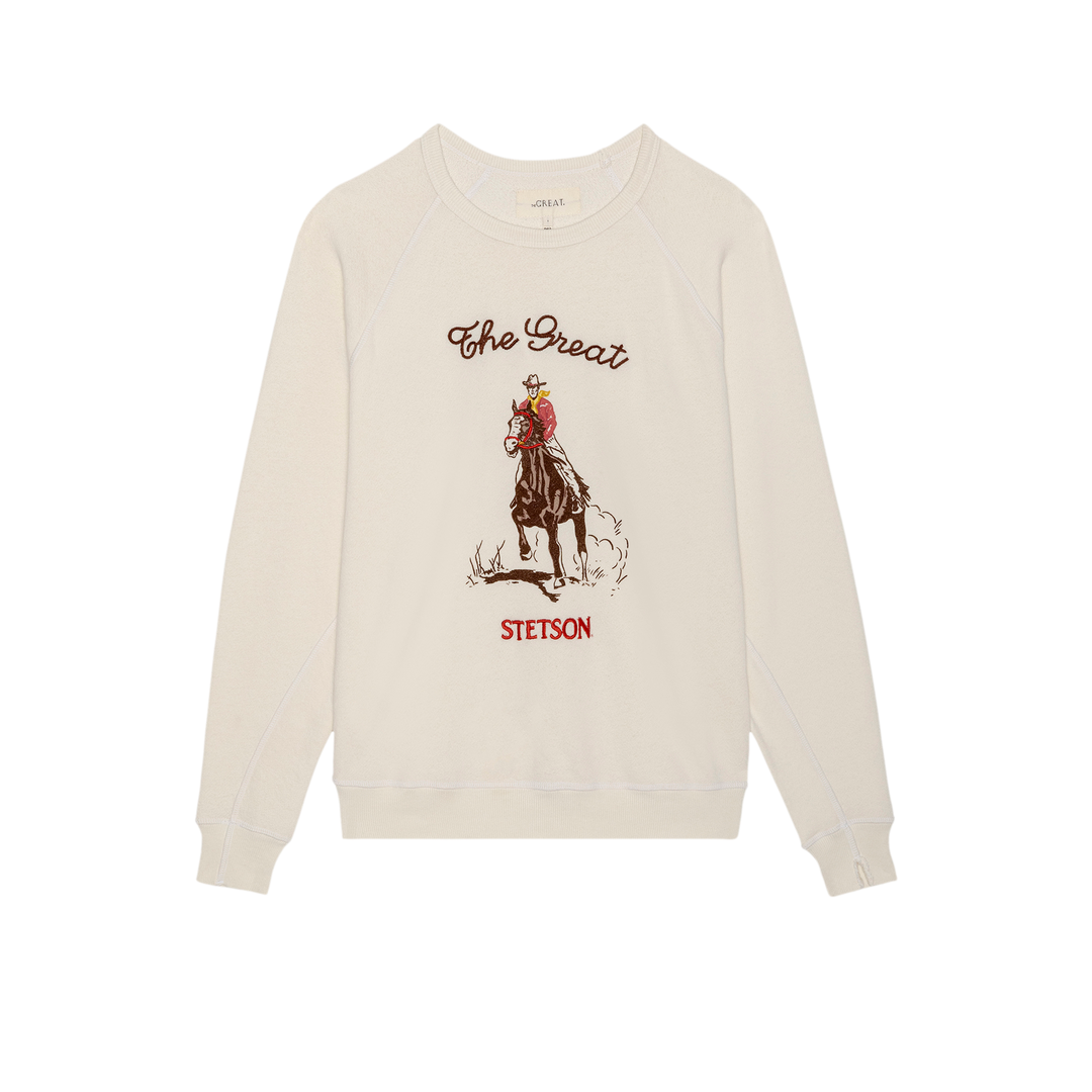 THE GREAT X STETSON - The College Sweatshirt Stetson Graphic in Washed White Sweatshirts