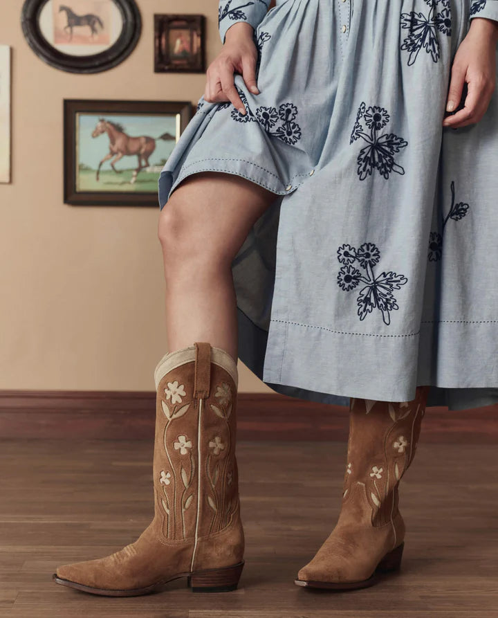 THE GREAT X STETSON - The Cowboy Boot Suede Floral in Tan Boots
