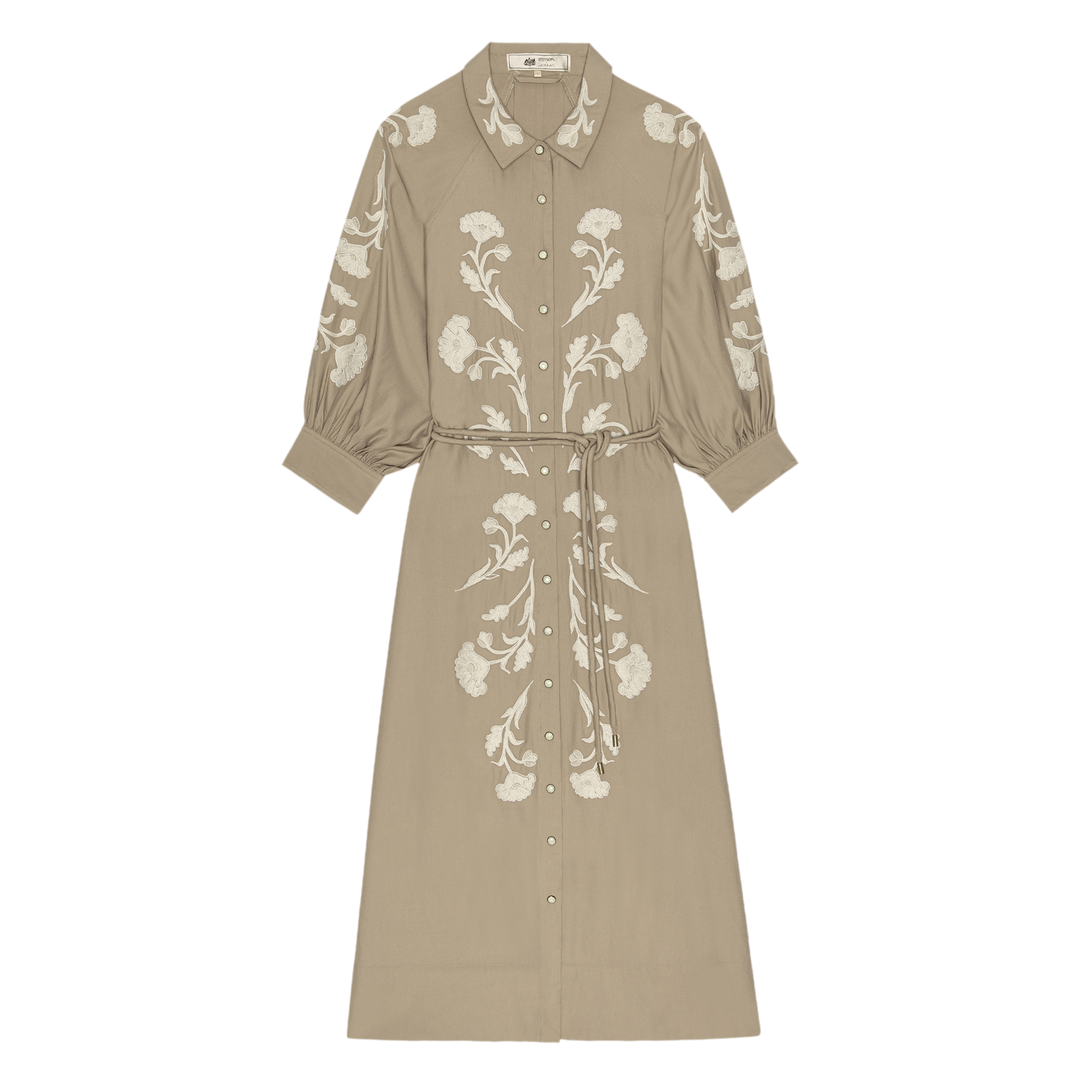 THE GREAT X STETSON - The Western Embroidered Herd Dress in Soft Tan with Cream Dresses