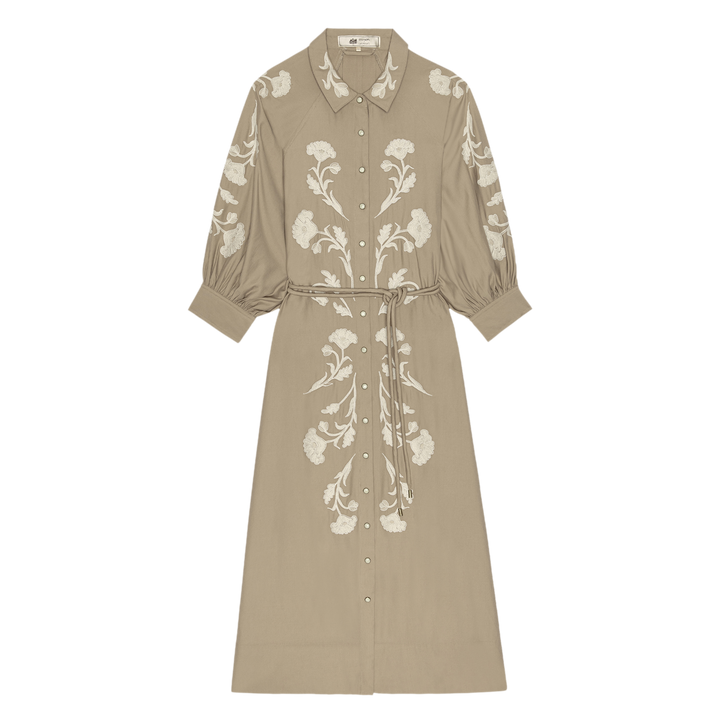 THE GREAT X STETSON - The Western Embroidered Herd Dress in Soft Tan with Cream Dresses