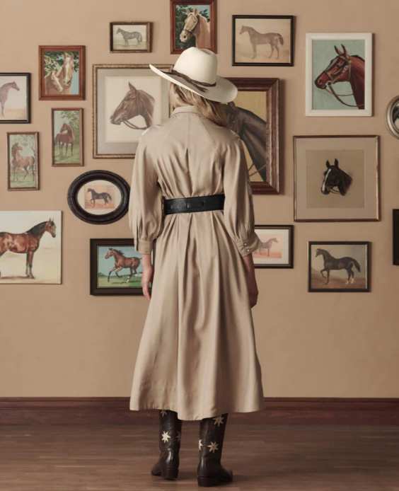 THE GREAT X STETSON - The Western Embroidered Herd Dress in Soft Tan with Cream Dresses