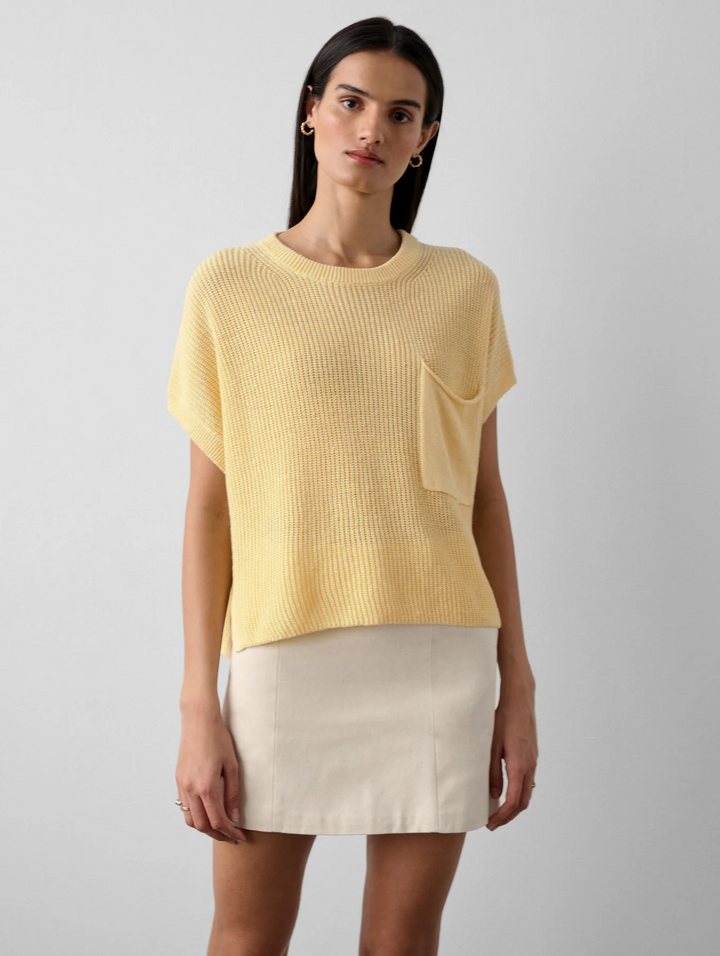 White + Warren - Linen Cotton Blend Pocket T-shirt in Buttermilk