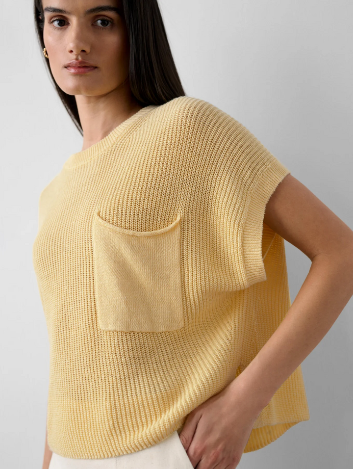 White + Warren - Linen Cotton Blend Pocket T-shirt in Buttermilk Tops
