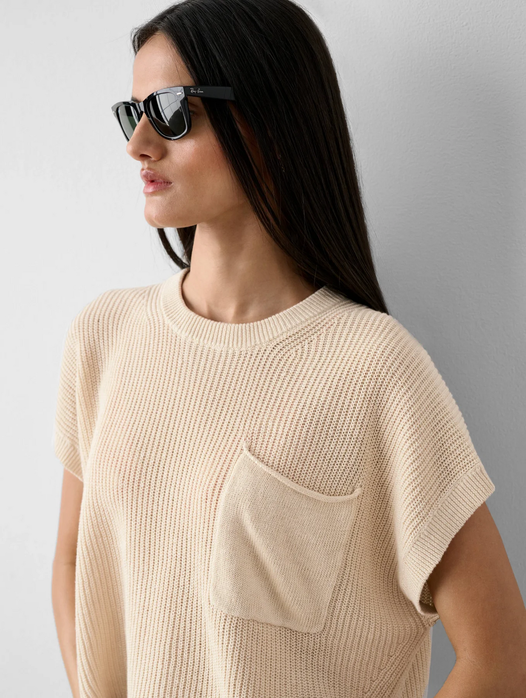 White + Warren - Linen Cotton Blend Pocket T-shirt in Ecru