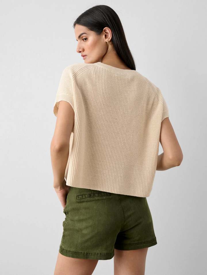 White + Warren - Linen Cotton Blend Pocket T-shirt in Ecru
