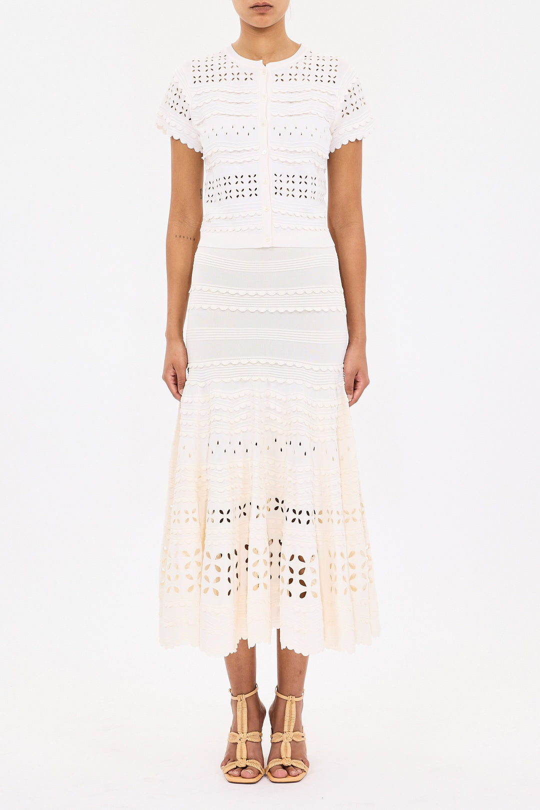 ULLA JOHNSON - Abriana Eyelet Knit Cardigan in Cowrie Blouse