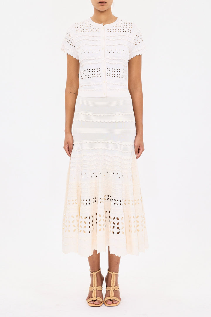 ULLA JOHNSON - Abriana Eyelet Knit Cardigan in Cowrie Blouse