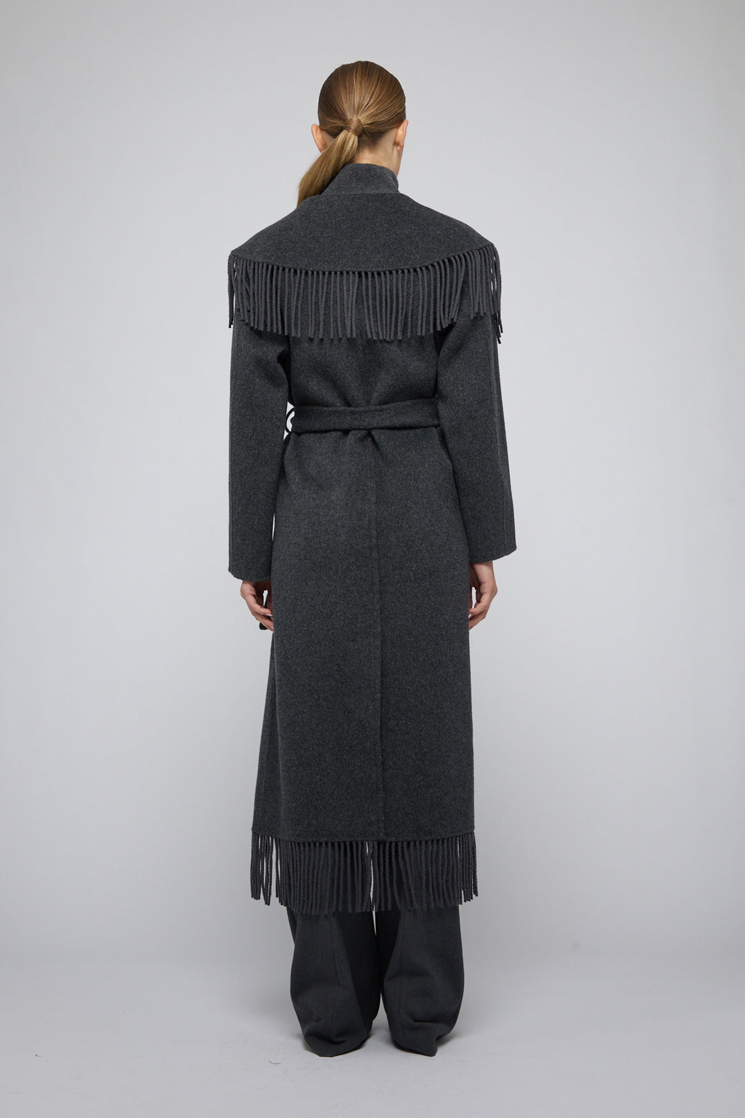 Simkhai - Carrie Fringe Robe Coat in Dark Charcoal