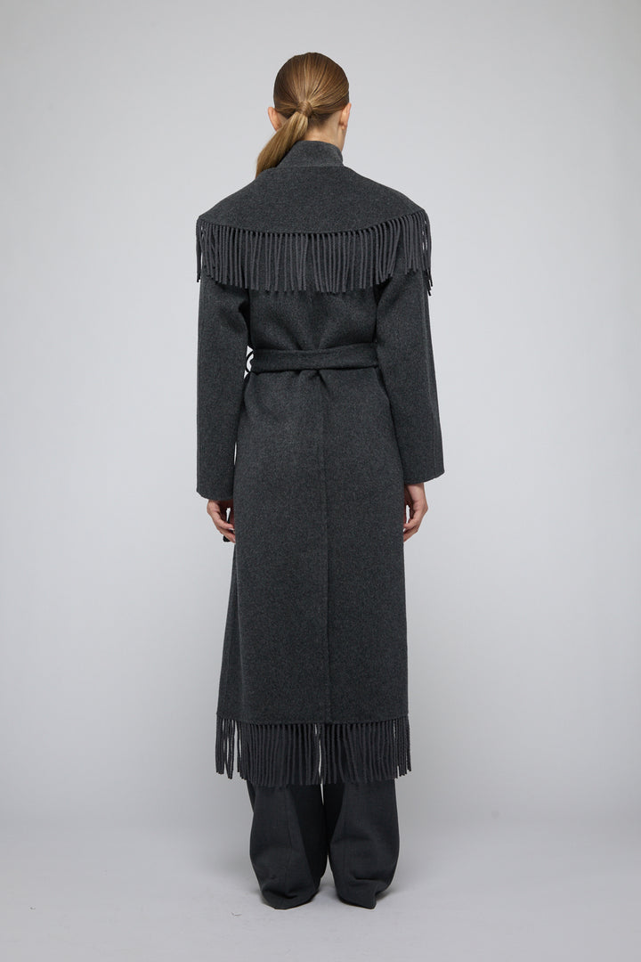 Simkhai - Carrie Fringe Robe Coat in Dark Charcoal