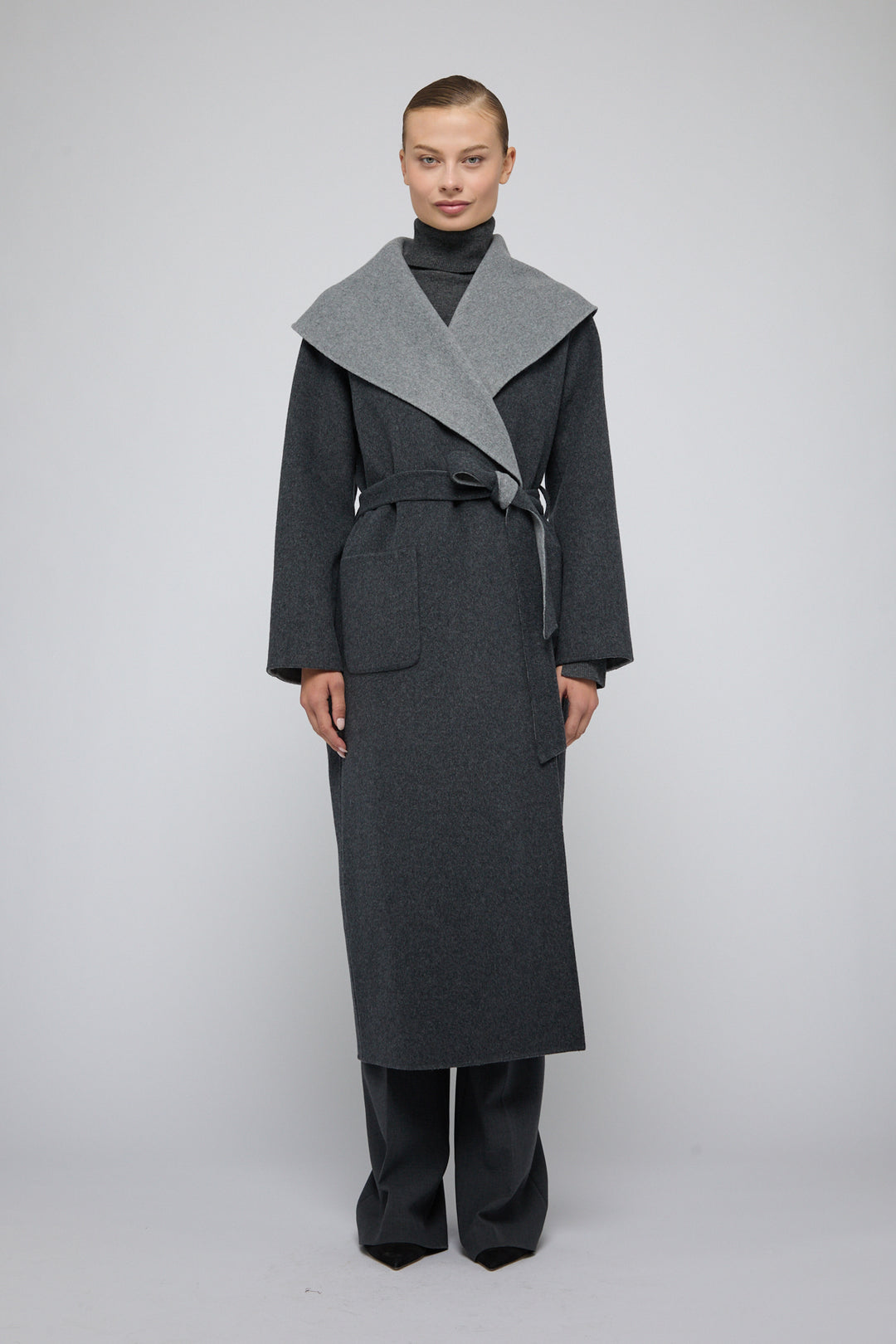 SIMKHAI - Allura Reversible Belted Coat in Charcoal