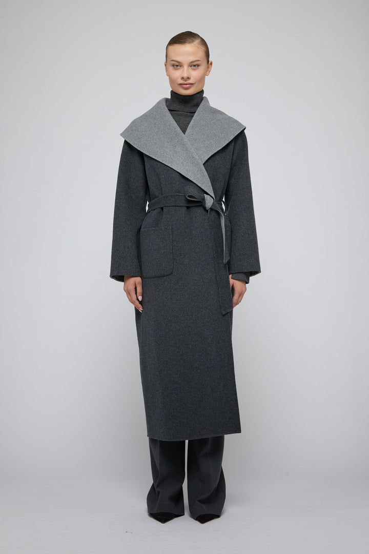 SIMKHAI - Allura Reversible Belted Coat in Charcoal