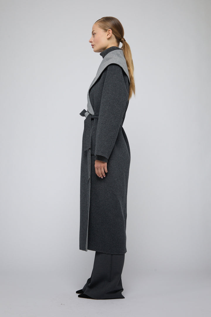 SIMKHAI - Allura Reversible Belted Coat in Charcoal