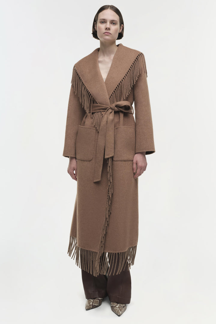 Simkhai - Carrie Fringe Robe Coat in Camel Coats & Jackets