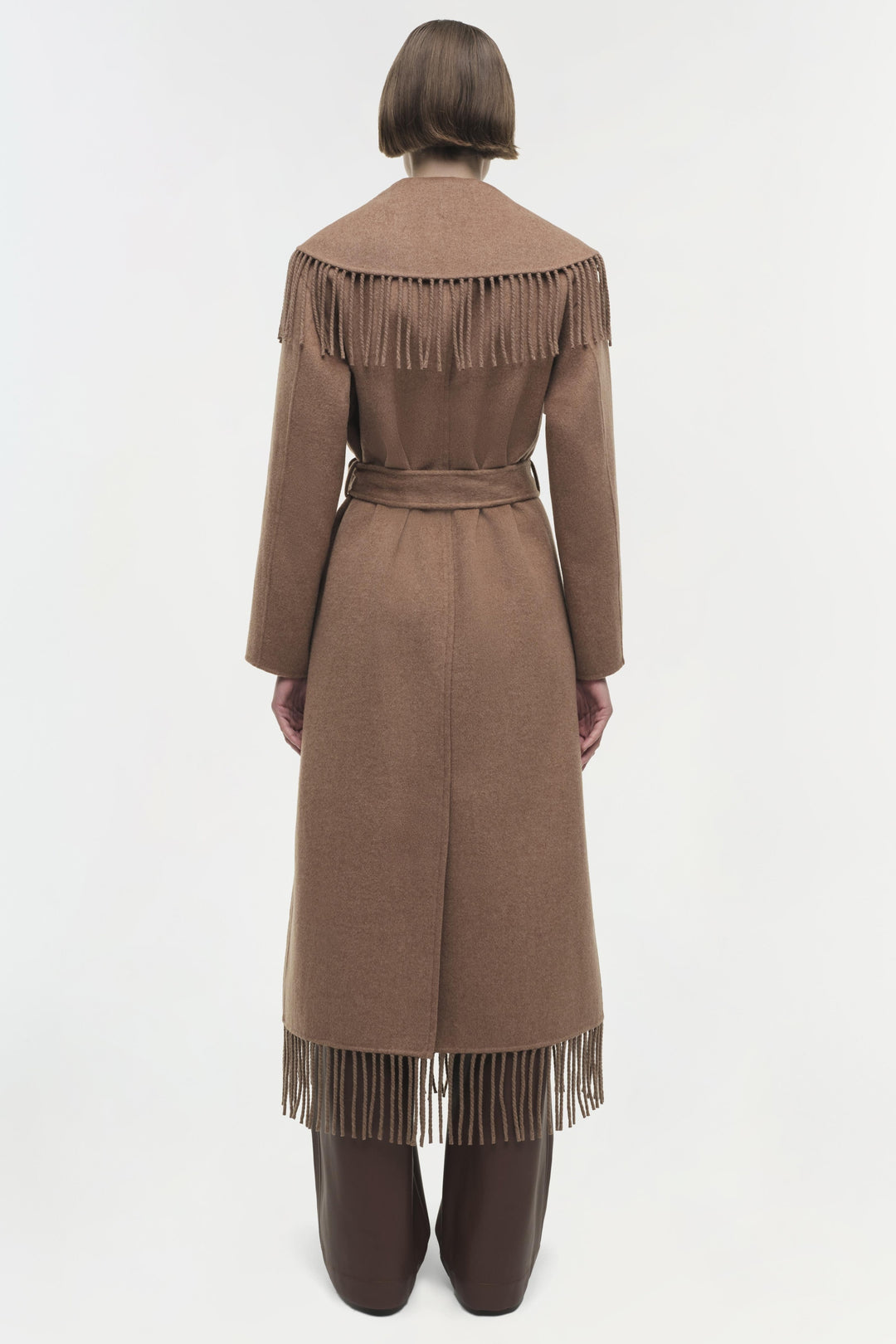 Simkhai - Carrie Fringe Robe Coat in Camel Coats & Jackets