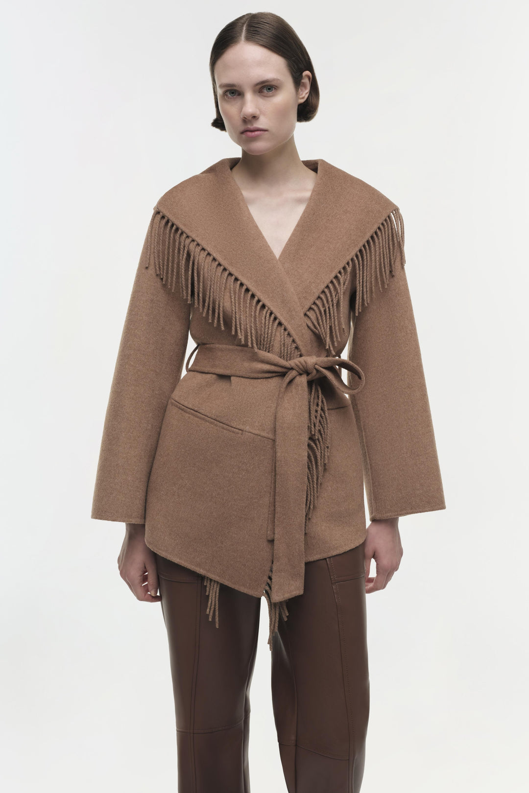 SIMKHAI - Rowen Fringe Jacket in Camel Coats & Jackets