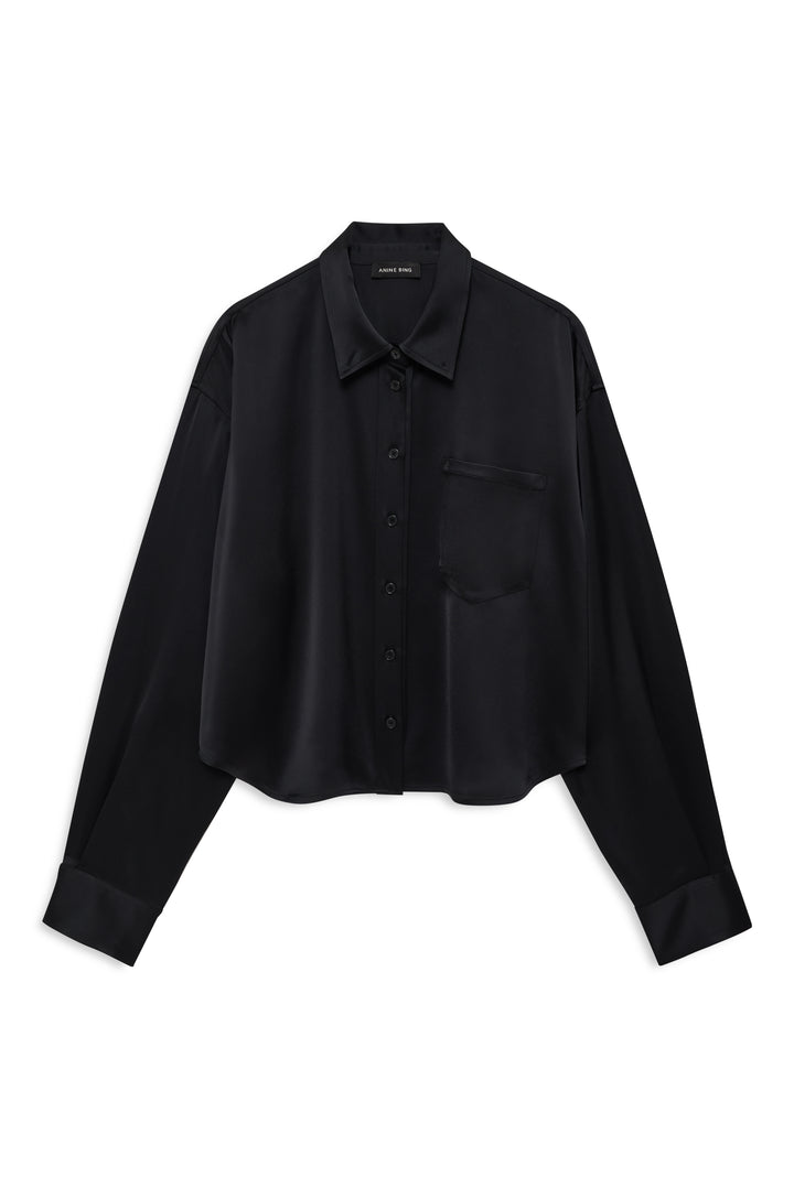 ANINE BING - Scott Cropped Shirt in Black