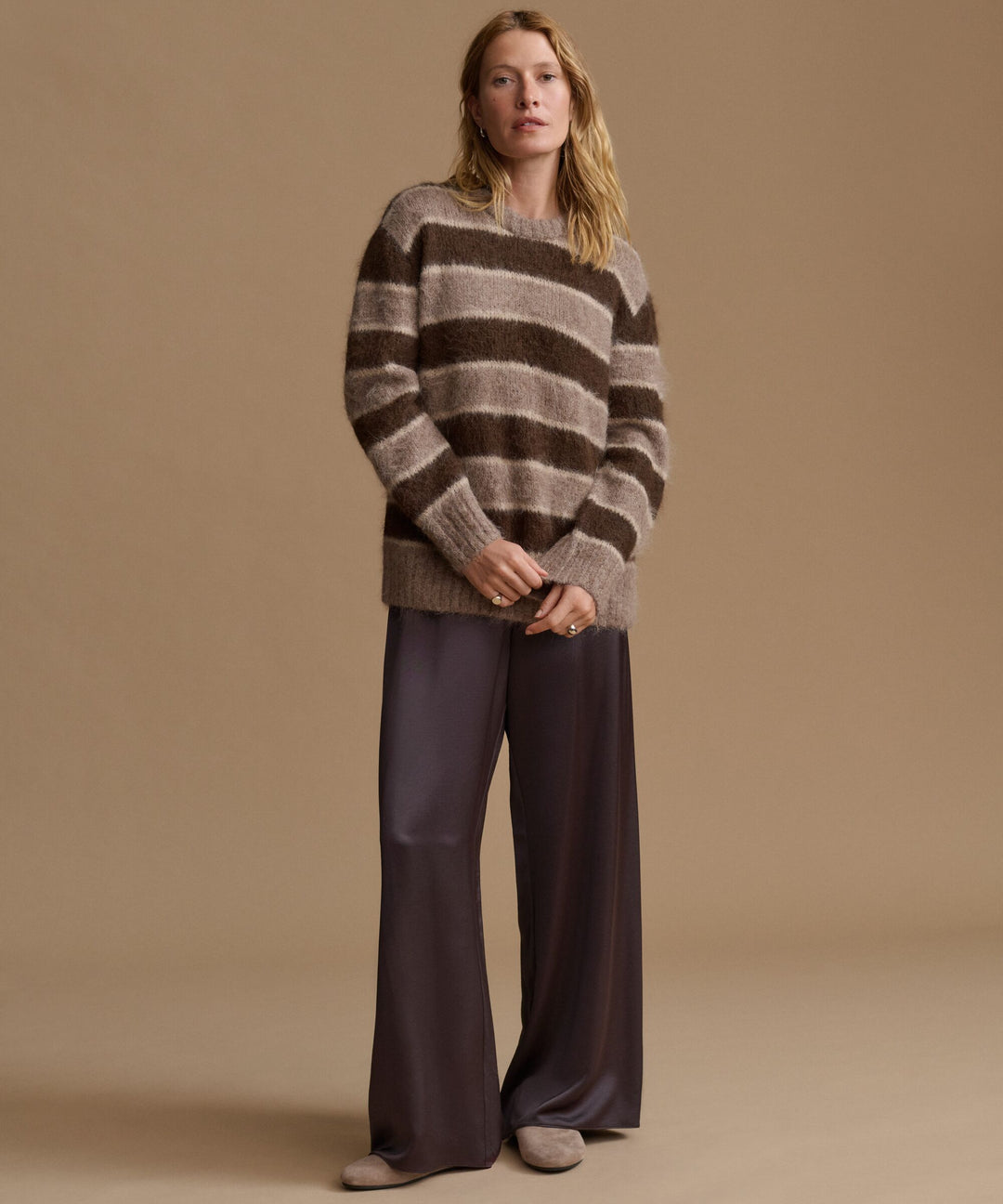 JENNI KAYNE - Teddy Crewneck Chocolate Stripe Sweater