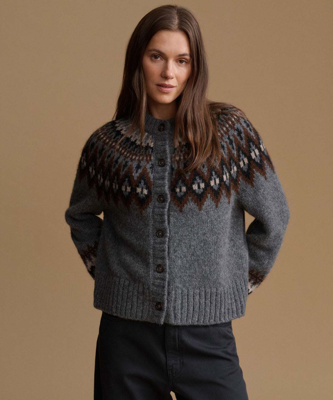 JENNI KAYNE - Thatcher Crewneck Cardigan in Charcoal