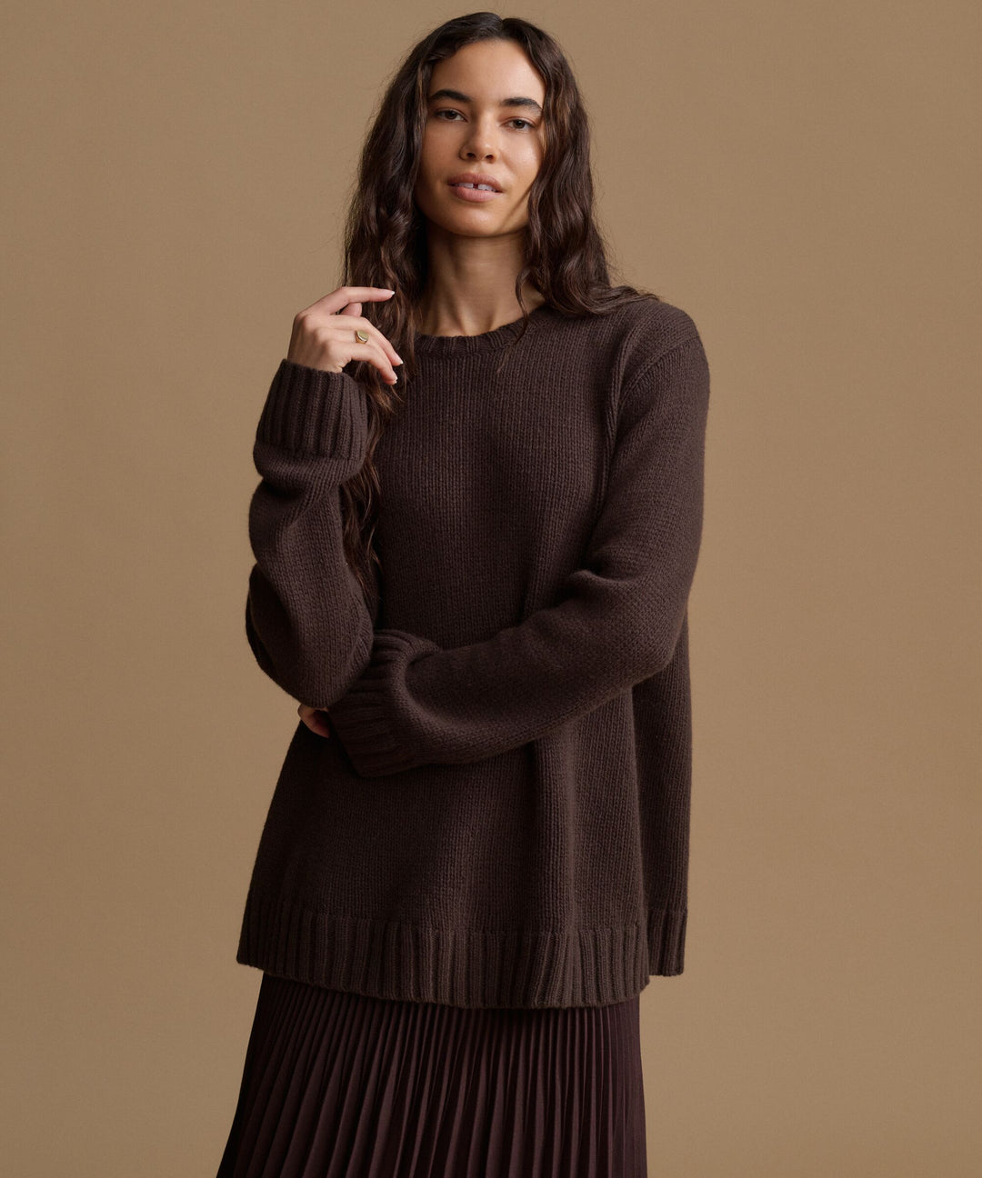 JENNI KAYNE - Cashmere Amelia Crewneck in Chocolate Sweaters