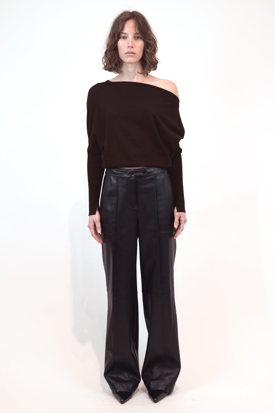 SIMKHAI - Lavina Draped Sweater in Chocolate